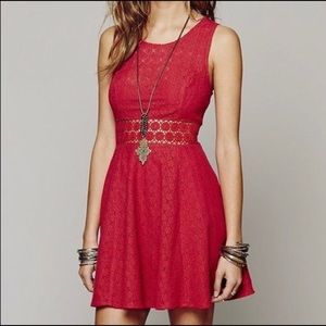 Free People Fitted with Daisies Dress in Light Red
